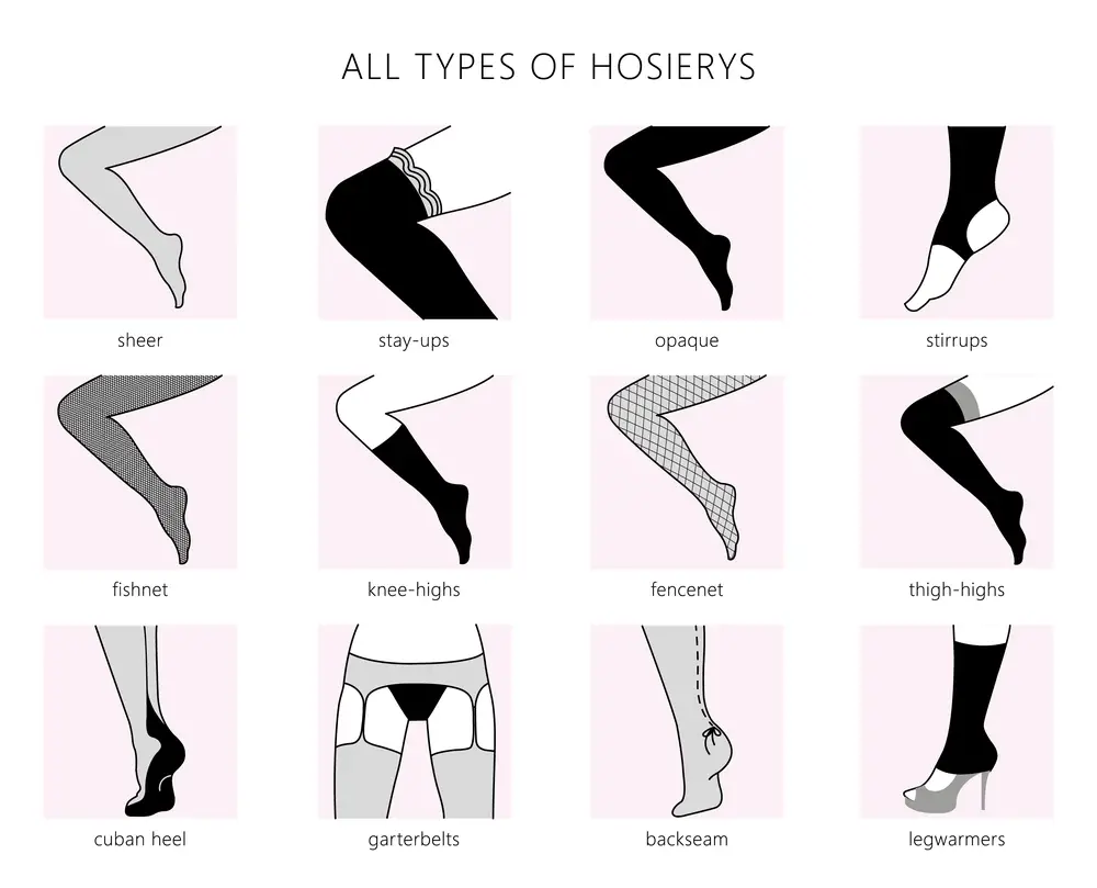 All types of hosiery tights, socks, golfs and leggins