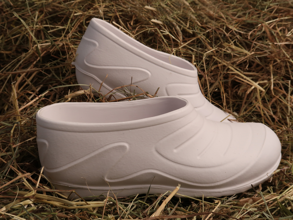 White galoshes in the hay