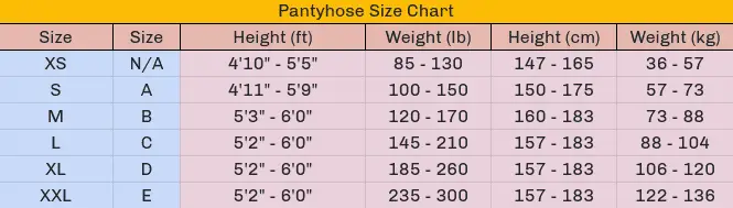 Pantyhose Size Chart