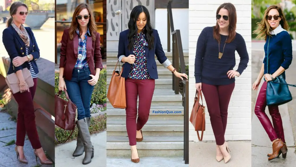 Burgundy and Navy Blue Color Clothing Combinations