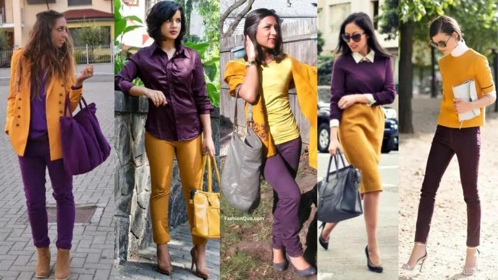 Mustard and Eggplant Color Clothing Combinations